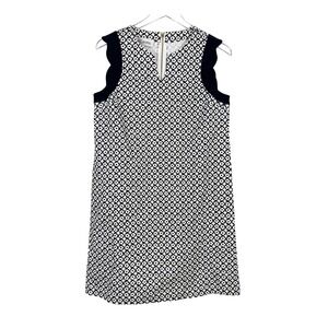 Sara Campbell Signature Stretch Scalloped Sheath Black White Floral Small